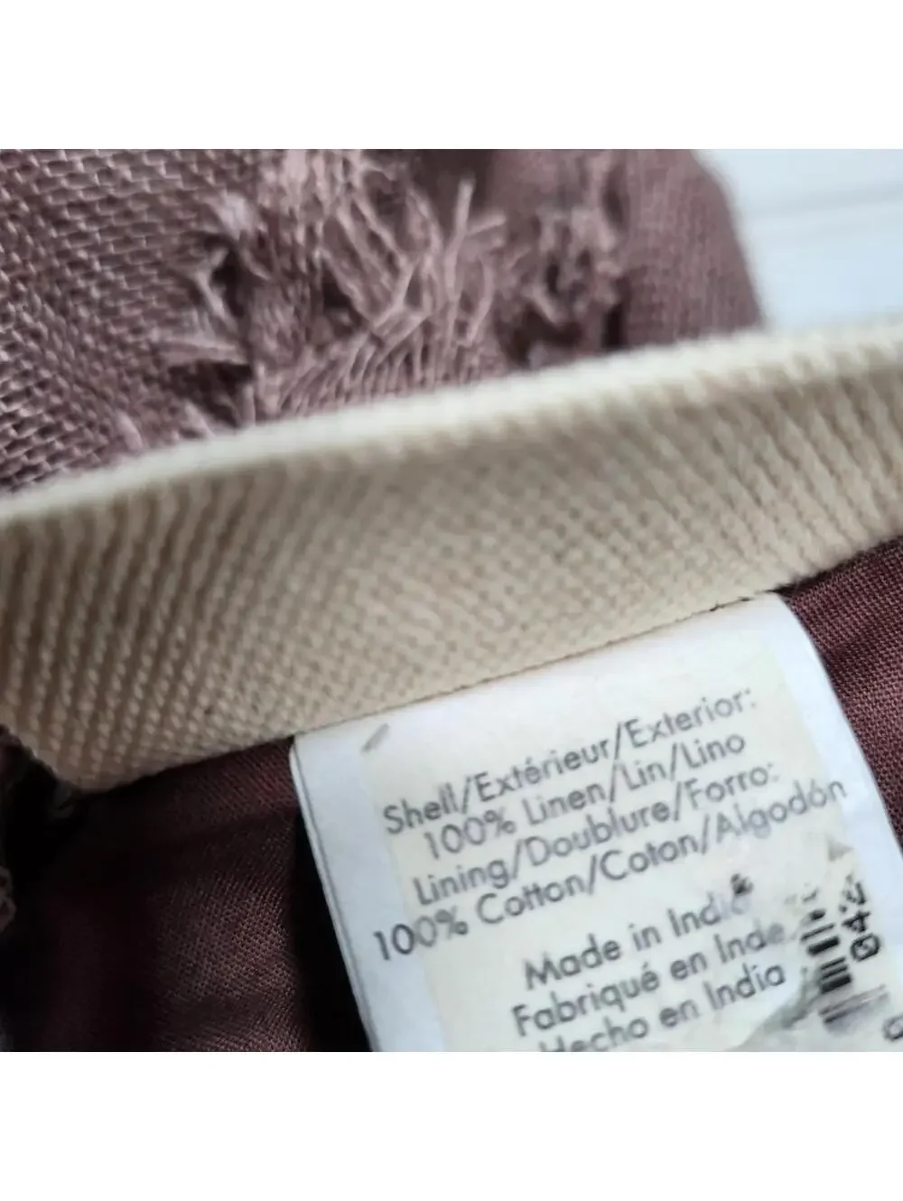 Wamsutta 100% Linen Fringe Pillow Cover Neutral Brown Mauve Farmhouse 20x20